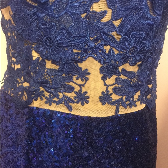 ❌DONATED❌Royal Blue Crochet Appliqué Sequins Mesh Lined Mini Dress - Picture 9 of 16